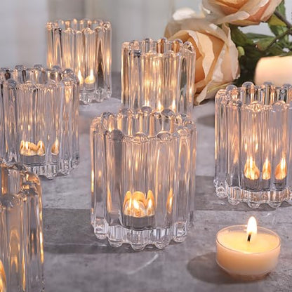 Glass Clear Votive Candle Holder, Ribbed Votive Candle Holders Set of 6 - color: Clear