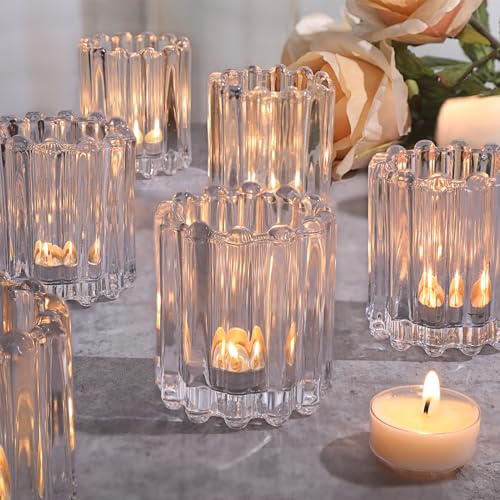 Glass Clear Votive Candle Holder, Ribbed Votive Candle Holders Set of 6 - color: Clear