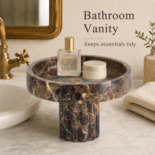 YMXYJM,Natural Marble Pedestal Tray,Decorative Tray,Brown - color: Brown