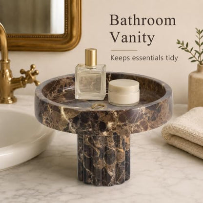 YMXYJM,Natural Marble Pedestal Tray,Decorative Tray,Brown - color: Brown