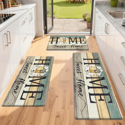 Yamaziot Anti Fatigue Kitchen Rug Set of 3, Non-Slip Cushioned Floor Mats - color: Green/Multi, size: 17.3"x27"+17.3"x35"+17.3"x 47"