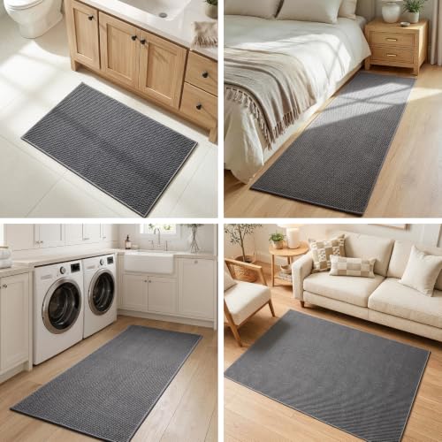 Sunfly 2x3 Entryway Rug with Non Slip Rubber Backing Dark Grey - color: Dark Grey, size: 2' x 3' (Rectangular)