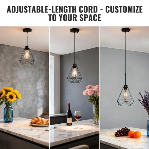 Maliralt Pendant Light Hanging Lights Fixture - Adjustable Hanging Lamps with Black Metal Diamond Shade for Kitchen Island, Dining Room Over Table, Breakfast Corner, Farmhouse Home Decor - 1 Pack - size: 7.18Inch-1Pack-Diamond Shade
