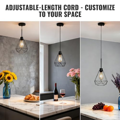 Maliralt Pendant Light Hanging Lights Fixture - Adjustable Hanging Lamps with Black Metal Diamond Shade for Kitchen Island, Dining Room Over Table, Breakfast Corner, Farmhouse Home Decor - 1 Pack - size: 7.18Inch-1Pack-Diamond Shade