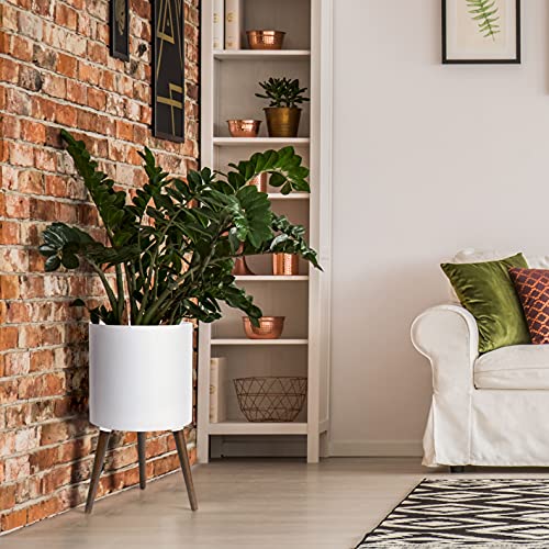 D'vine Dev 14 Inch Planter Pot with Wood Stand, White, 88-O-D-1 - color: Matte White, size: X-Large