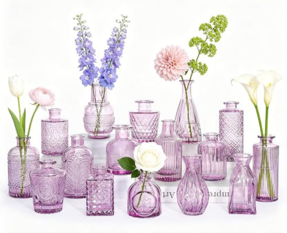SUPMIND 16 Small Purple Glass Bud Vase, Flower Vase for Table Centerpieces - color: Purple
