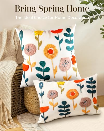 Embroidered Throw Pillow Cover, 20x12 Inch, Botanical - color: Plants, size: 20" x 12" (Pack of 1)