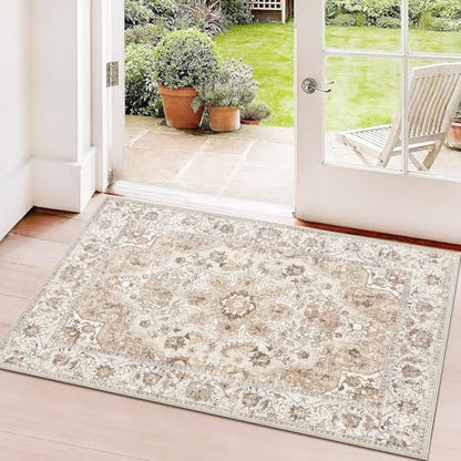 Washable Hallway Runner Rug 2x3: Non Slip Runner Rugs with Rubber Backing - color: Beige, size: 2' x 3' (Rectangular)