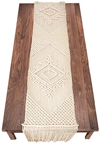 LIVALAYA Macrame Table Runner 86 Inches Long Cotton Boho Table Runners for Dining or Coffee Table Bohemian Runner for Rustic Wedding Table Decor Tassels Vintage Farmhouse Home Decoration for Kitchen - size: 86"x 13"