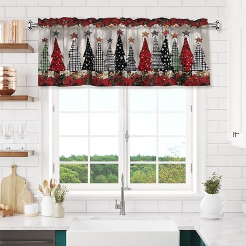 Christmas Trees Curtain Valance 54x18 Inches Window Treatment Rod Pocket Valance for Kitchen Bathroom Bedroom - color: Christmas Trees