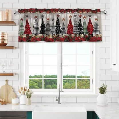 Christmas Trees Curtain Valance 54x18 Inches Window Treatment Rod Pocket Valance for Kitchen Bathroom Bedroom - color: Christmas Trees