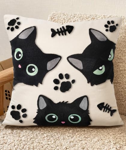 Embroidered Throw Pillow Cover 20x20 Inch, Cat Bone - color: Cat Bone, size: 20" x 20" (Pack of 1)