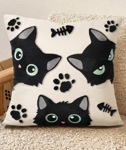 Embroidered Throw Pillow Cover 20x20 Inch, Cat Bone - color: Cat Bone, size: 20" x 20" (Pack of 1)