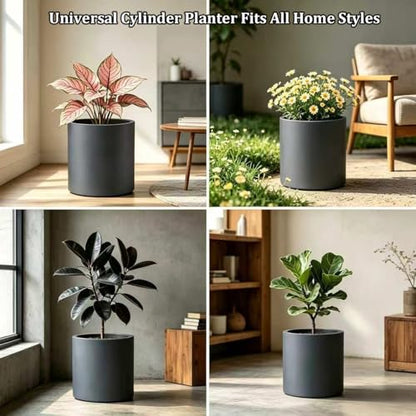 Kante Small Round Cylinder Charcoal Concrete Planter 9.8" Tall, Outdoor - color: Charcoal, size: 9.8" Dia