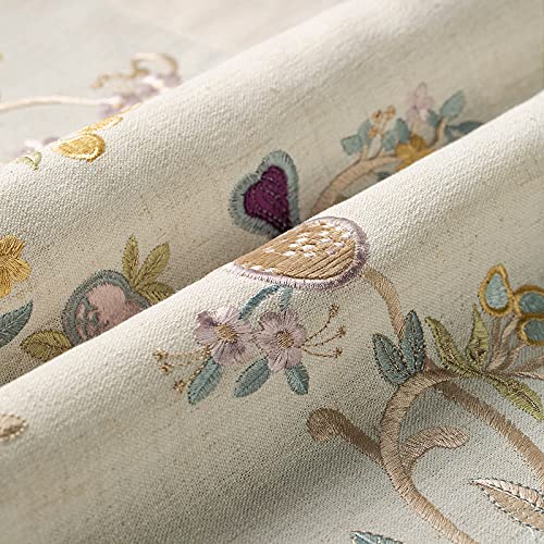 VOGOL Floral Embroidered Pattern Kitchen Valances for Windows, Linen Rod Pocket Curtains Valance for Living Room, 52 Inch Wide by 18 Inch Long, One Panel - color: C1