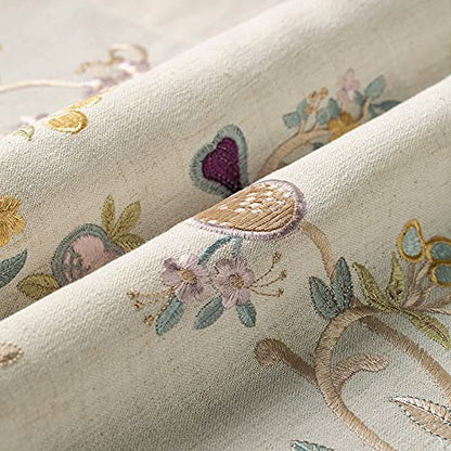 VOGOL Floral Embroidered Pattern Kitchen Valances for Windows, Linen Rod Pocket Curtains Valance for Living Room, 52 Inch Wide by 18 Inch Long, One Panel - color: C1