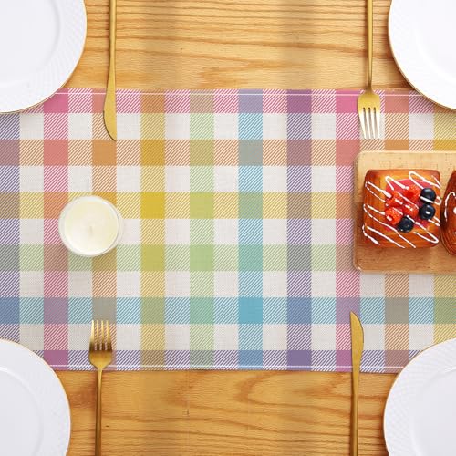 ONFAON Easter Buffalo Plaid Check Table Runner Spring Holiday Decoration Farmhouse Home Dining Room Kitchen Table Decor (13" x 72") - size: Easter01