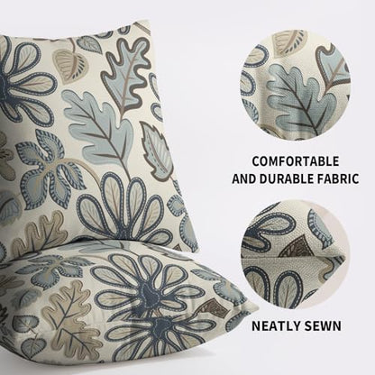 Tropical Pillow Covers 18X18 Set of 2, Blue Brown Tan Monstera Palm Leaf Summer Print Abstract Decorative Throw Pillowcases Outdoor Boho Farmhouse Seasonal Cushion Cases Couch Sofa Bed Decor - size: 18" x 18" (Pack of 2)