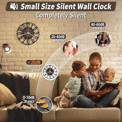 Maxstar 10" Silent Wall Clock – Battery Operated, Rustic Metal & Wood - color: Brown, size: 10 Inch
