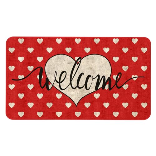 Maytycroco Valentines Heart Welcome Door Mat 30x17 Inch for Home Decor - color: Valentines-01