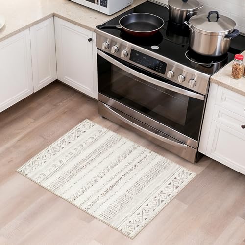 cotiled Washable 2x3 Entryway Rugs: Boho Moroccan Soft Small Rug - color: Light Brown/Cream, size: 2' x 3' (Rectangular)