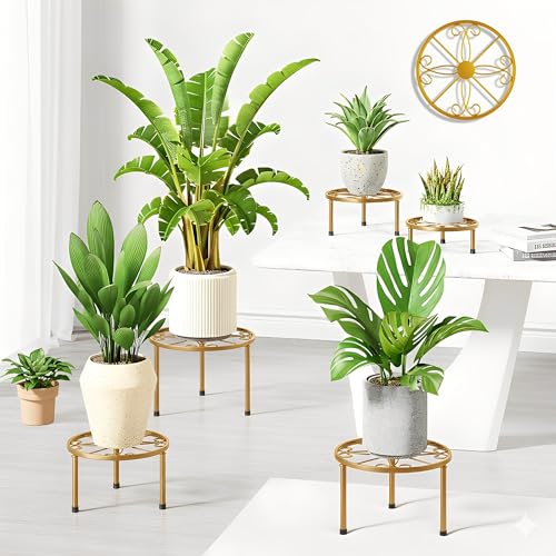 5 Pack Planters Stands with Gold Outdoors Plant Holders Indoor (GoldS) - color: GoldS