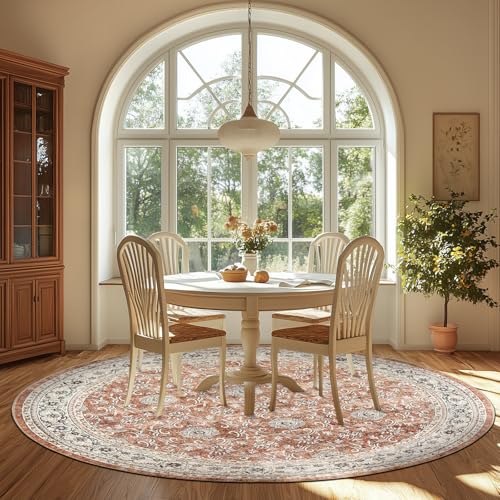 jinchan 7ft Vintage Floral Round Rug, Circle Washable Rug, Orange - color: Multi Orange, size: 7' (Round)