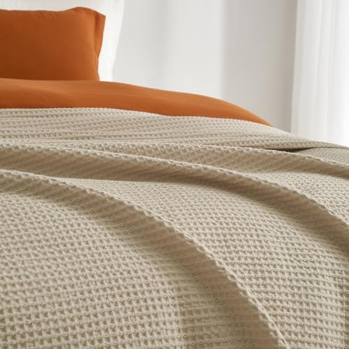 PHF 100% Cotton Waffle Throw Blanket Lightweight Breathable, Simply Taupe - color: Khaki/Simply Taupe, size: Throw(50" x 60")