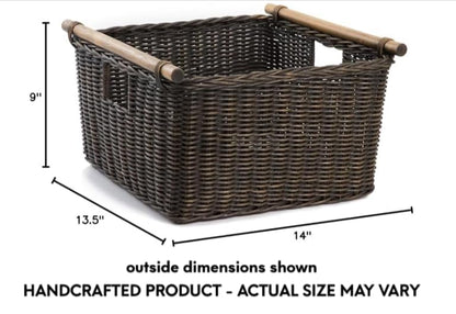 The Basket Lady Deep Pole Handle Wicker Storage Basket, M, Walnut Brown - color: Antique Walnut Brown, size: Medium