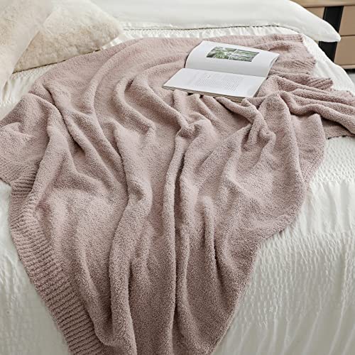 bearberry Knit Throw Blanket 60x80 Beige Super Soft Plush for Couch - color: Beige, size: Twin(60″x80″)
