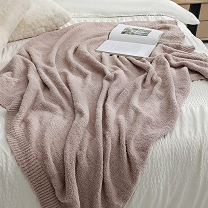 bearberry Knit Throw Blanket 60x80 Beige Super Soft Plush for Couch - color: Beige, size: Twin(60″x80″)