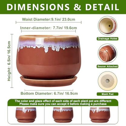 9 Inch Ceramic Planter, Indoor Planters with Drainage, Red-Purple - size: 9 Inch, style: Red-purple