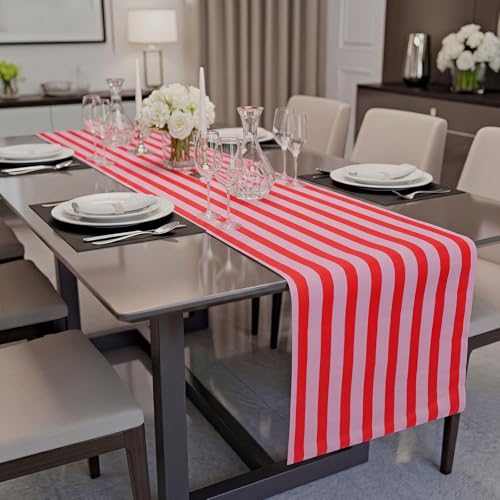 AmazingSpark Striped Table Runner Roll,Pink and Red,25' Long X 16" Wide - color: Pink and Red, size: 25' Long X 16" Wide