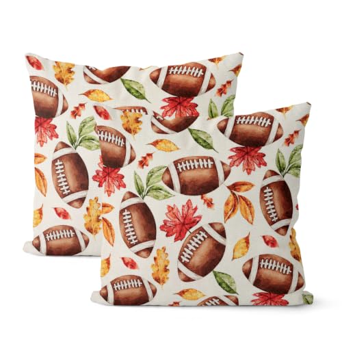 Fall Decor Pillow Covers 18x18 Set of 2 Brown Football Leaves Decorative Throw Pillow Covers Outdoor Autumn Thanksgiving Decoration Colorful Leaf Pillowcase Farmhouse Cushion Case for Home Sofa - color: Football Leaves-3, size: 18" x 18" (Pack of 2)