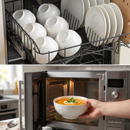 30 oz Ceramic Bowls Set of 6, 6 Inch Off-White Soup & Cereal Bowls - size: 6 inch 30 oz (White Rim)
