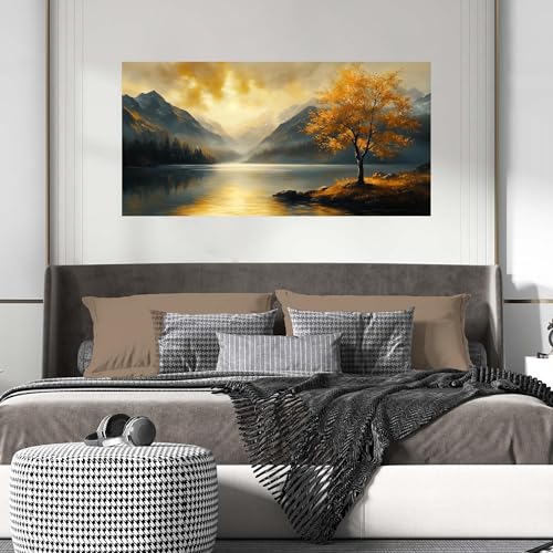 Ouzzlie Scenery Canvas Art Gold Picture for Office - color: Yellow, size: 48"L x 24"W