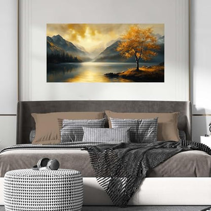 Ouzzlie Scenery Canvas Art Gold Picture for Office - color: Yellow, size: 48"L x 24"W