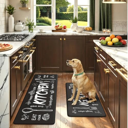 KIMODE Kitchen Mats 2PCS,Cushioned Anti Fatigue Farmhouse Kitchen Rugs Mats - color: Kitchen/Black, size: 47"L x 17.3"W x 0.47"Th + 29"L x 17.3"W x 0.47"Th