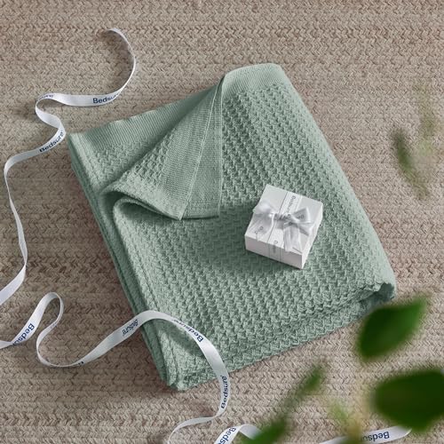 Bedsure 100% Cotton Blanket, Waffle Weave, Full Size, Green, 80"x90" - color: 04 Green, size: Full (80" X 90")