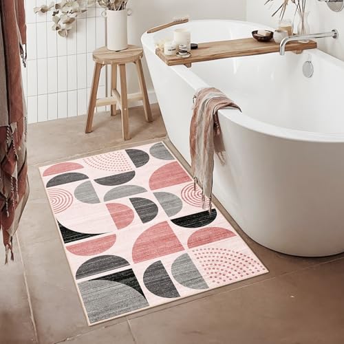 MUJOO Small Rug Washable,Boho 2x3 Area Rugs Non Slip Modern Abstract - color: Pink and Grey, size: 2' x 3' (Rectangular)