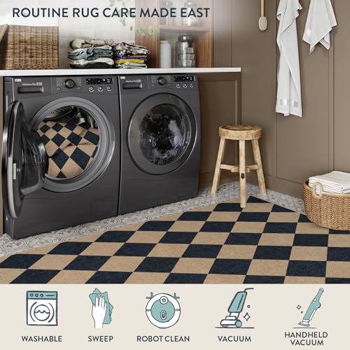 Lahome Checkered Easy Jute Round Rug 3ft, Outdoor Entryway Rug Washable - color: Black/Checkerboard -2, size: 3' Round