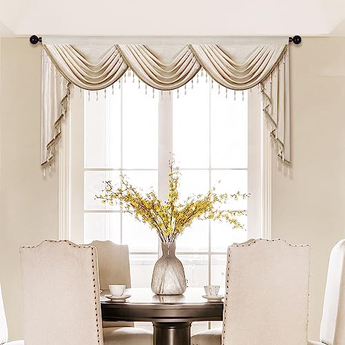 ELKCA Luxury Cream Velvet Curtain Valances for Living Room with Beads(98inch,1 Panel) - color: Cream, size: 98"W x 43"L (Pack of 1)
