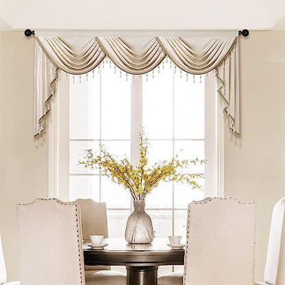 ELKCA Luxury Cream Velvet Curtain Valances for Living Room with Beads(98inch,1 Panel) - color: Cream, size: 98"W x 43"L (Pack of 1)