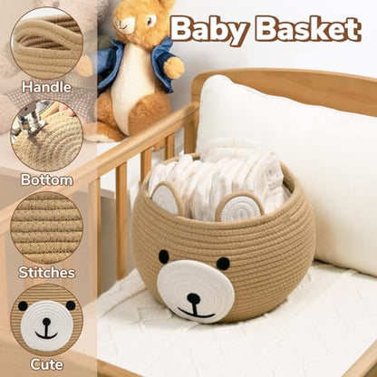 CherryNow Baby Basket for Gifts Empty, Cute Bear Design, Brown - color: Brown, size: 10.5"D x 8.5"H