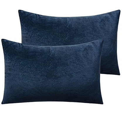 NTBAY Queen Velvet Pillowcases, Set of 2, Zipper, Navy Blue - color: Navy Blue, size: 30" x 20" (Pack of 2)