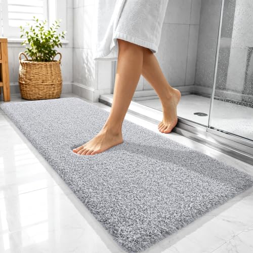 OLANLY Microfiber Bathroom Rugs 47x20, Quick Dry Bath Mat, Grey and White - color: Grey and White, size: 47" X 20"