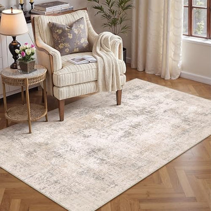 HUGEAR 3x5 Beige Abstract Washable Area Rug for Entryway - color: Beige, size: 3' x 5' (Rectangular)
