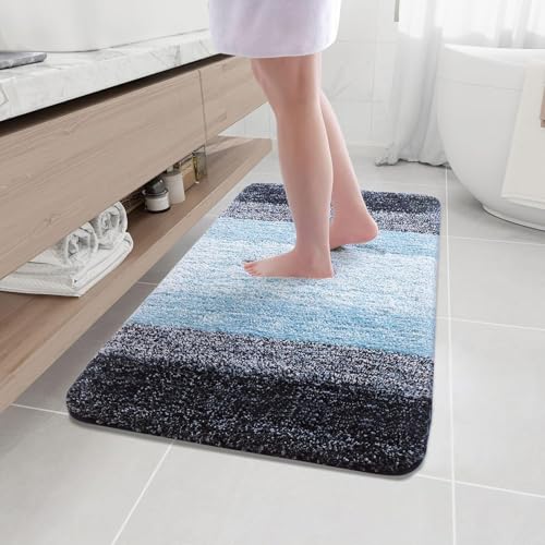 Arotive Microfiber Bathroom Rugs, Shaggy Soft Absorbent Bath Rug, 40x24 - color: Blue, size: 40" X 24"