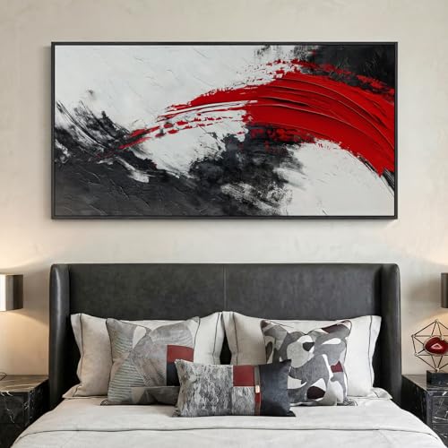 Extra Large Framed Red Black White Abstract Wall Art for Living Room, 60x30 - color: Black White Red B, size: 60"L x 30"W
