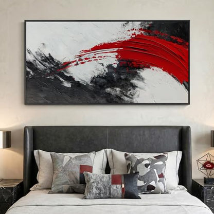 Extra Large Framed Red Black White Abstract Wall Art for Living Room, 60x30 - color: Black White Red B, size: 60"L x 30"W